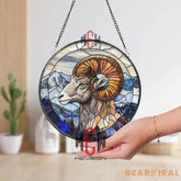 Stained Glass Bighorn Sheep Suncatcher – Mountain Animal Wall Decor Ram Window Hanging Rustic Cabin Gift Nature Lover